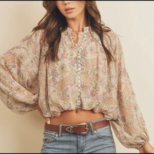 POET Paisley Print Balloon Sleeve Blouse